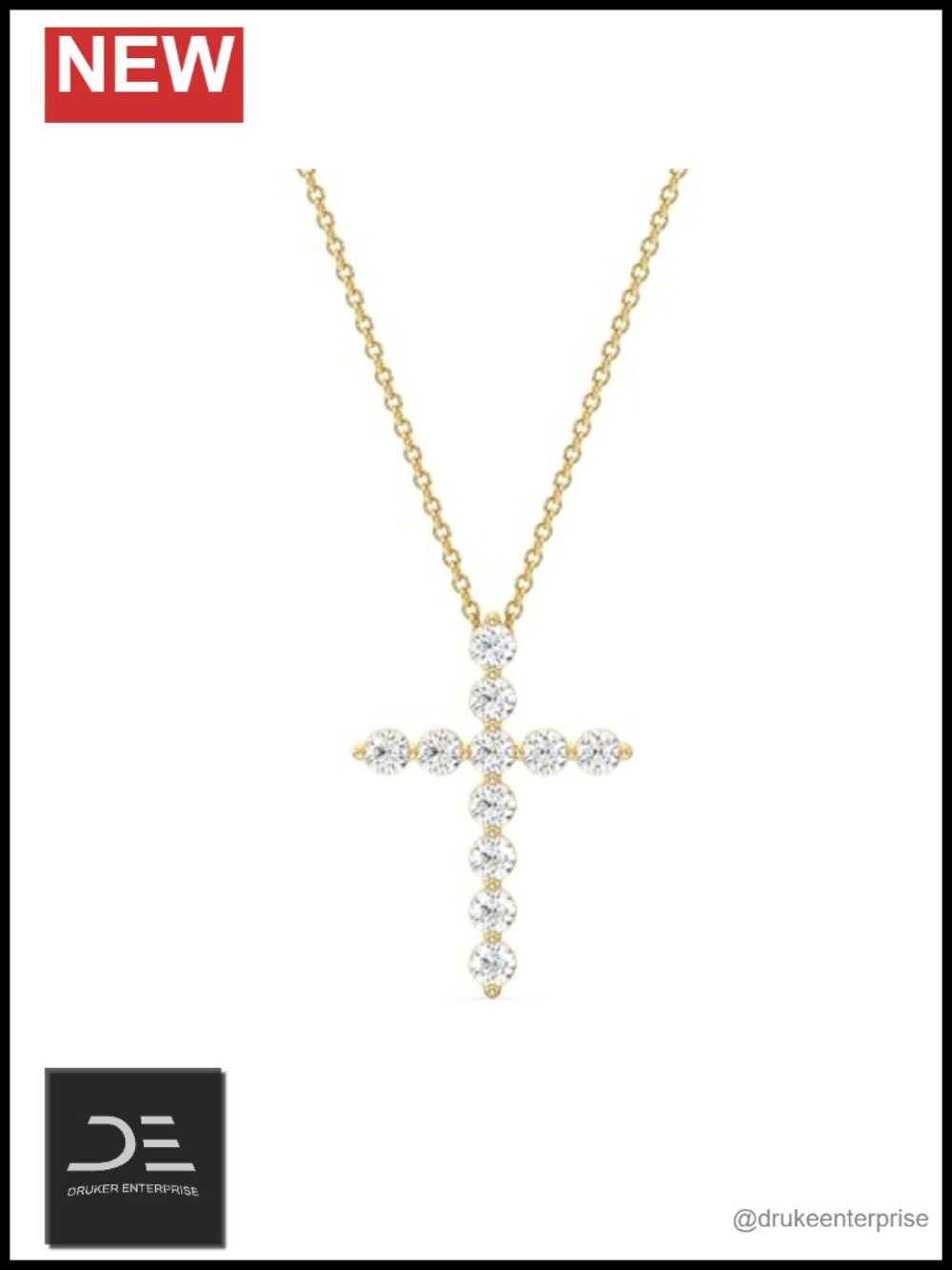 Lab Grown Diamond Cross Pendant Necklace Sterling Silver 14K Gold Plated 18 Inch